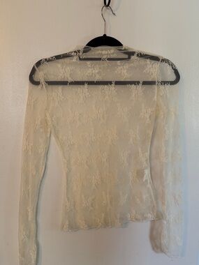 Sheer Lace Long-Sleeve Top - Cream